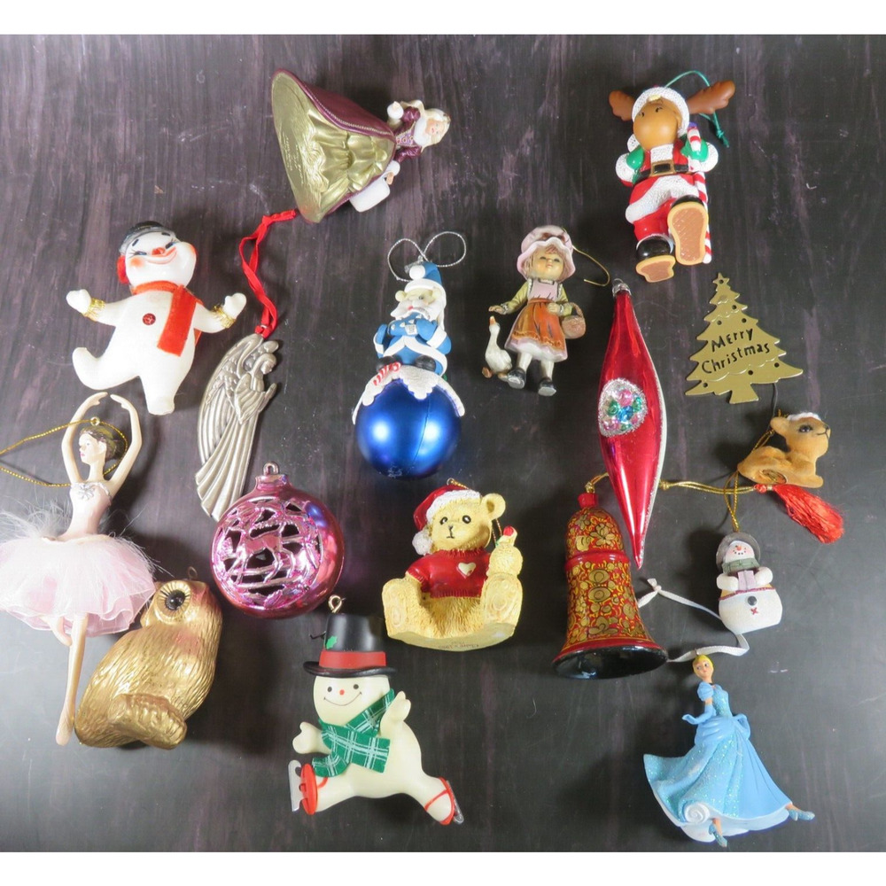 Lot of 17 Vintage Christmas Tree Ornaments Barbie Disney Bear Snowman Moose READ
